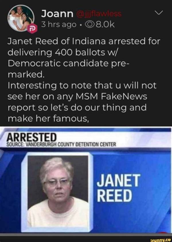Janet Reed of Indiana Is Arrested for Voter Fraud: Who Is She?