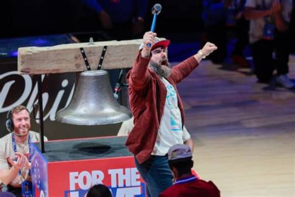 Jason Kelce Rings the Bell for Philadelphia 76Ers vs Boston Celtics Game 3 at Wells Fargo Center: Watch