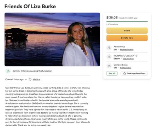 Liza Burke Gofundme Raises More Than $120,000 After Uga Student Suffers Brain Hemorrhage in Mexico
