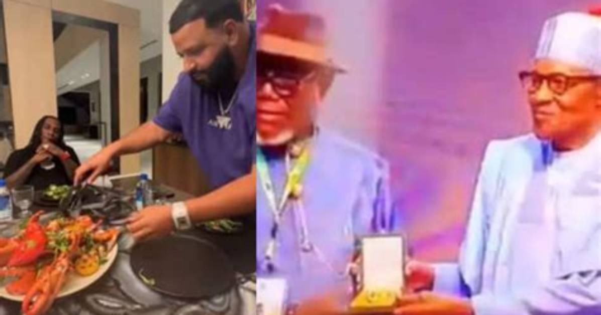 Odogwu Dey Dj Khaled Crib Dey Chop Lobsters- Reactions as Burna Boy’s Father Receives Mfr Award on His Behalf from Buhari